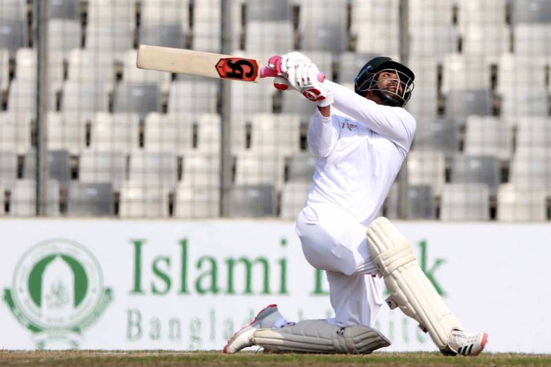 Tamim Iqbal plays an aggressive shot 