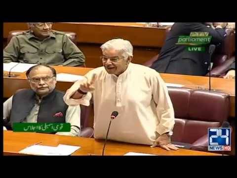 Khawaja Asif addressing a session of National Assembly 