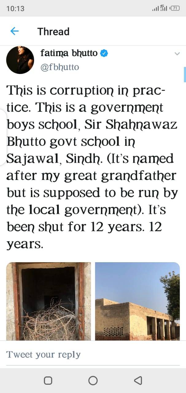 ‘Ghost school’ draws Fatima Bhutto’s ire