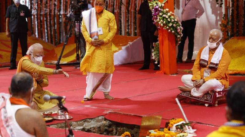 Modi lays foundation of Ram temple at razed Babri mosque site