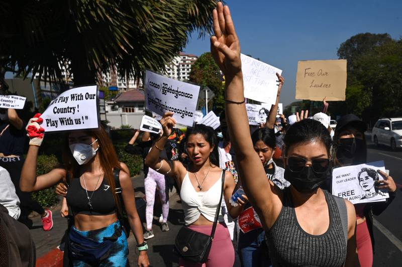 Myanmar anti-coup protesters march again as US sanctions generals