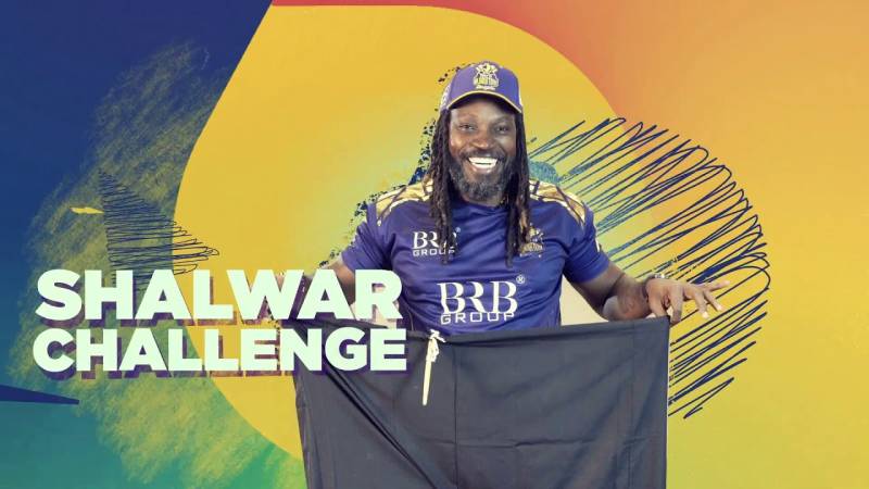 Chris Gayle takes on Shalwar Challenge