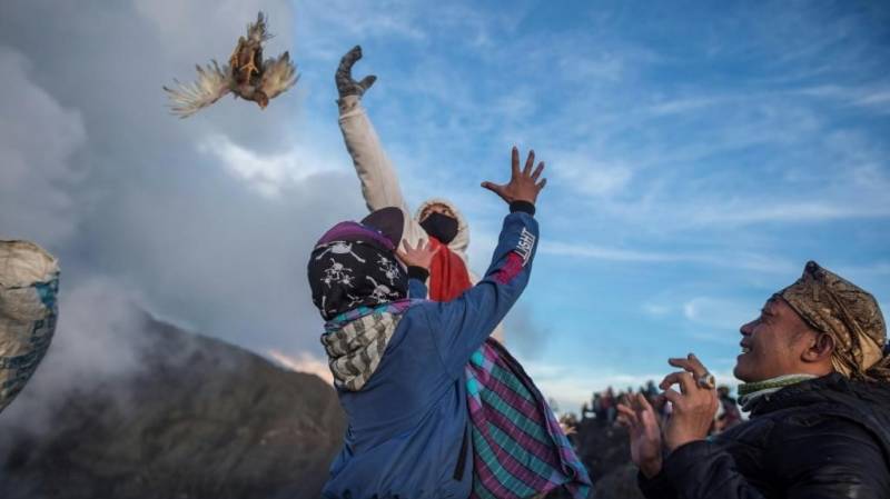 Thousands climb Indonesian volcano for ritual sacrifice