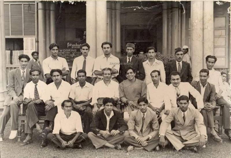 Dilip Kumar seated with Pakistan cricketers during 1951 India tour