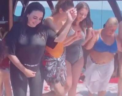 Hareem Shah does the raft dance on Antalya adventures