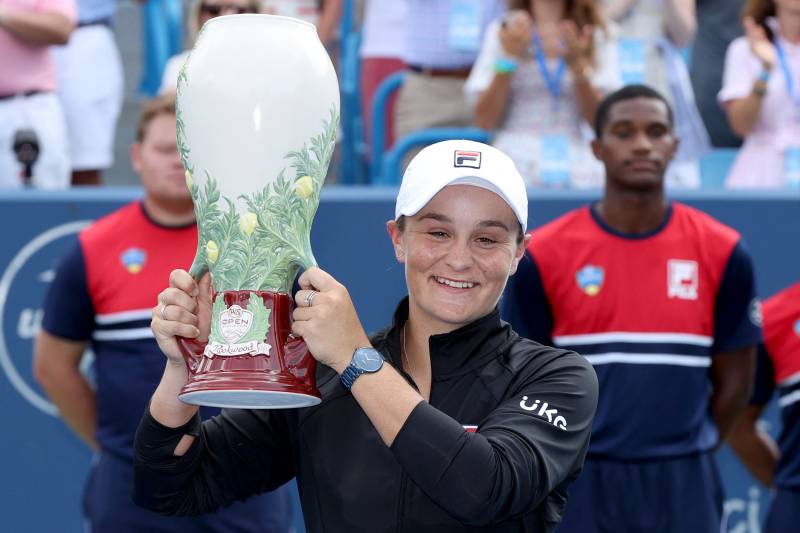 Ashleigh Barty of Australia holds the championship trophy. AFP