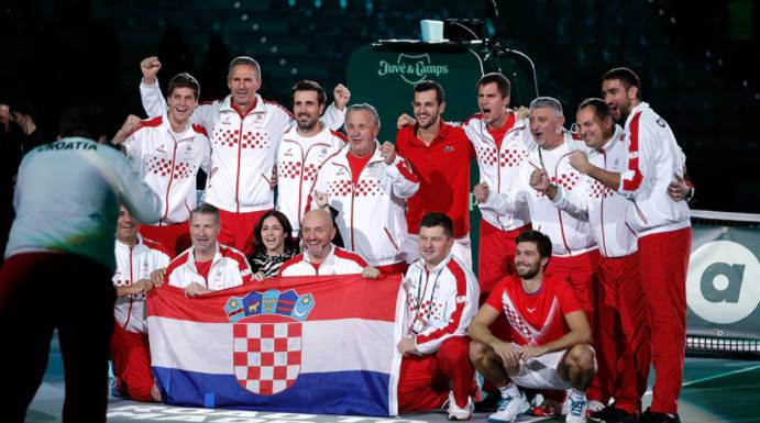 Croatia celebrate winning their quarter final match against Italy.