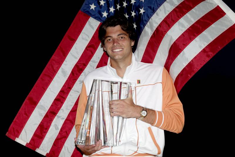 Taylor Fritz poses for photographers after defeating Rafael Nadal of Spain during the men's final of the BNP Paribas Open at the Indian Wells Tennis Garden. AFP