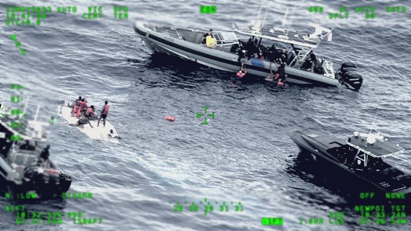 This handout image released via Twitter by the US Coast Guard Seventh District shows Coast Guard, Customs and Border Protection and Puerto Rico Police units respond to capsized illegal voyage, north of Desecheo Island, Puerto Rico. AFP