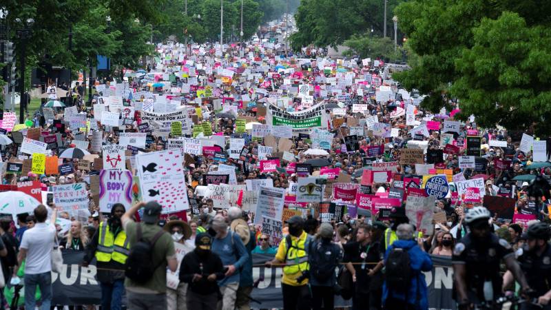 Activists take part in the ‘The Bans Off Our Bodies’ march for abortion access, in Washington, DC. AFP