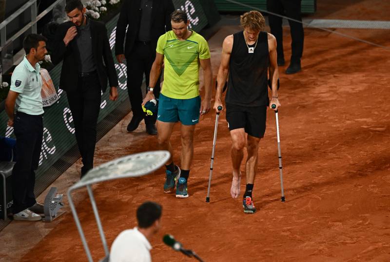 Nadal into 14th French Open final after Zverev quits with horror injury