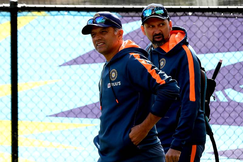 India's coach Rahul Dravid (L) arrives for a net practice session ahead of the ICC men's Twenty20 World Cup 2022 cricket match between India and Bangladesh at the Adelaide Oval. AFP