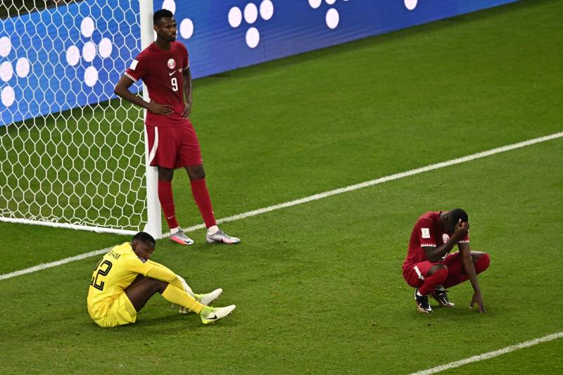 Players react after the final whistle of the Qatar 2022 World Cup Group A football match between Qatar and Senegal. AFP