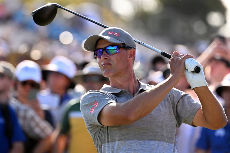 Australia's Adam Scott tees off during the third round of the Australian Open golf tournament at the Kingston Heath course in Melbourne. AFP