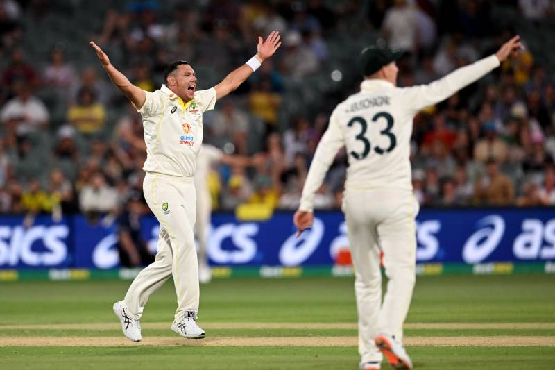 Australia's Scott Boland celebrates dismissing West Indies' Shamarh Brooks