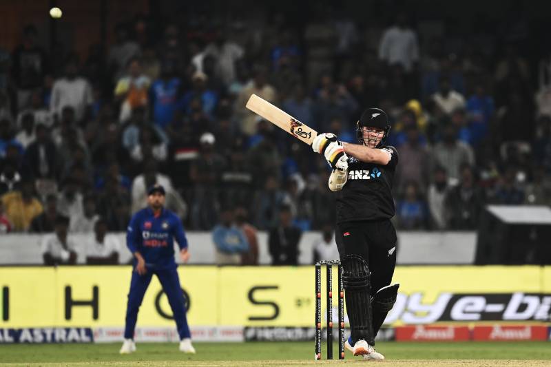 New Zealand's Michael Bracewell plays a shot during the first one-day international (ODI) cricket match between India and New Zealand. AFP