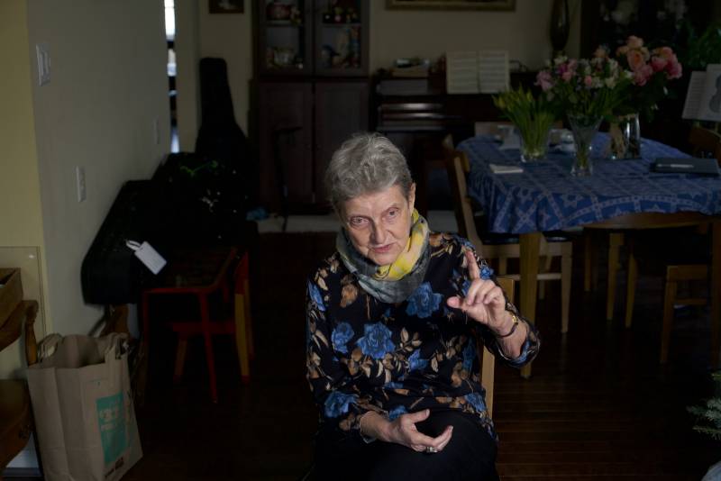 Russian human rights activist Svetlana Gannushkina speaks during an interview. AFP