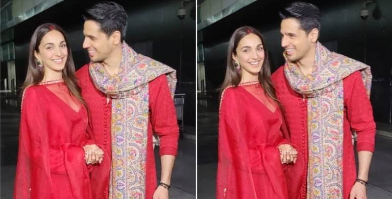 Sidharth Malhotra and Kiara Advani are spotted wearing traditional red outfits three days after the marriage