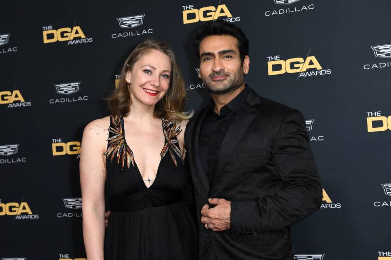 Emily Gordon (L) and Pakistani-US actor Kumail Nanjiani arrive for the 75th Directors Guild of America awards at the Beverly Hilton in Beverly Hills, California, February 18, 2023. AFP