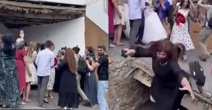 Woman falls into drain while capturing bride & groom