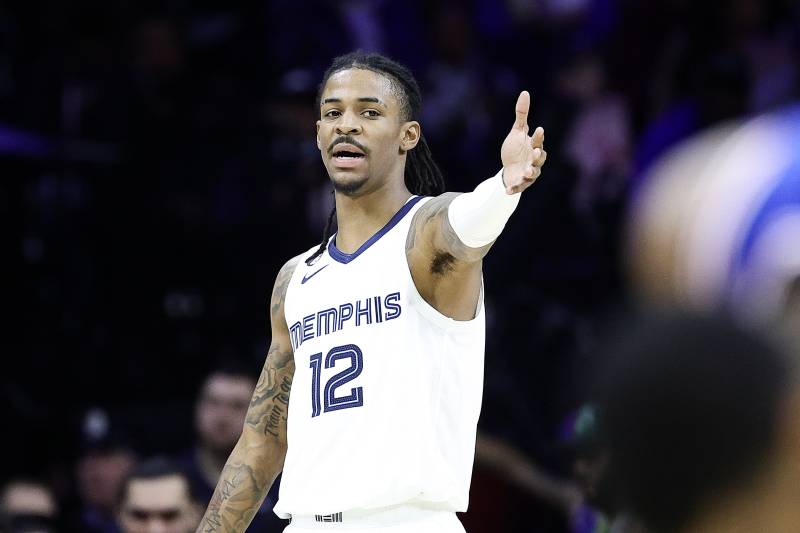 In this file photo taken on February 23, 2023, Ja Morant of the Memphis Grizzlies reacts during the second quarter against the Philadelphia 76ers in Philadelphia, Pennsylvania. AFP