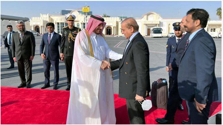 Prime Minister Shehbaz Sharif on Sunday reached Doha on a two-day official visit. 