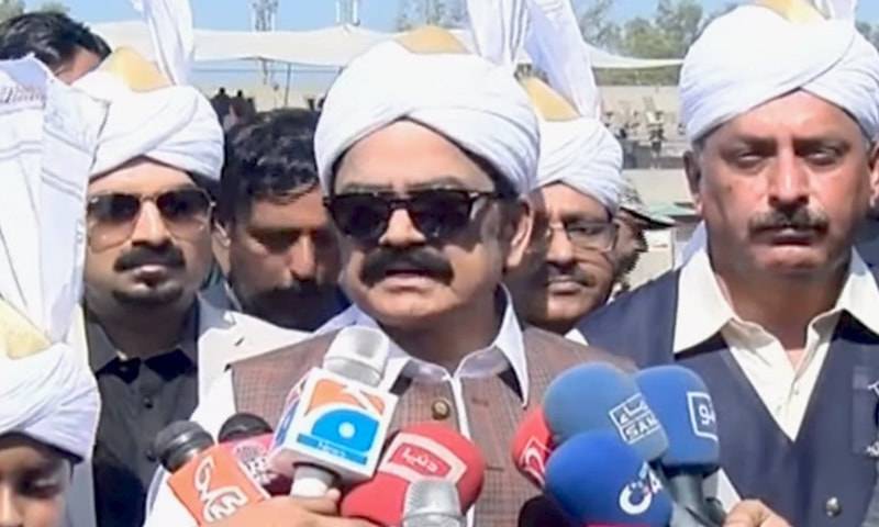 Rana Sanaullah talking to media.