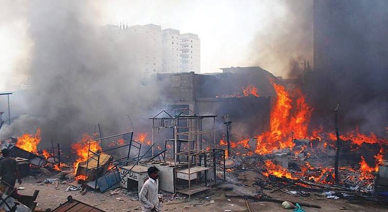 Fire destroys many shops at Karachi furniture market