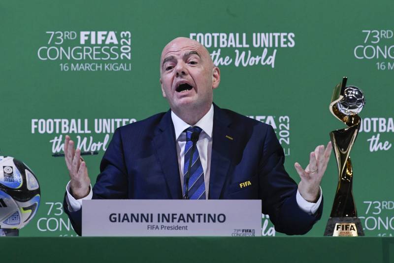 FIFA President Gianni Infantino gestures during a press conference at the 73rd FIFA Congress in Kigali, Rwanda. AFP