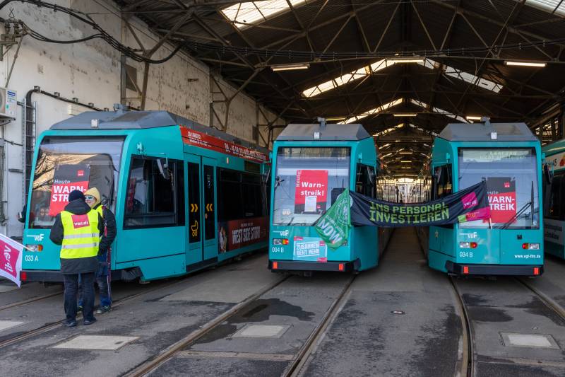 Employees in the public transport sector organised in the verdi union stage a strike in Frankfurt am Main, western Germany. AFP