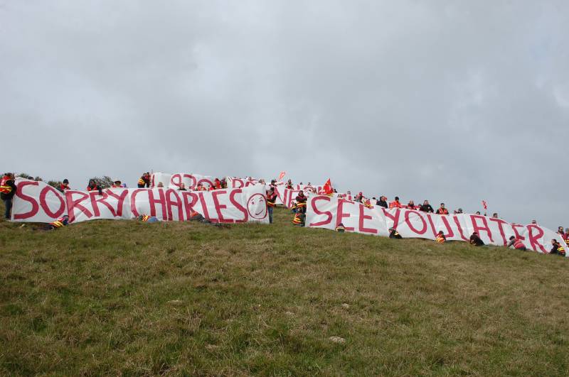 'Sorry Charles!' French unions mark king's absence with banner