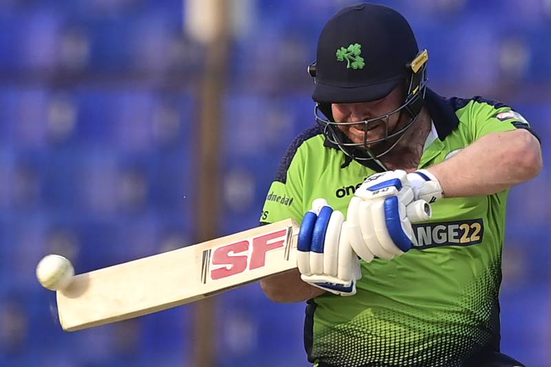 Ireland's captain Paul Stirling plays a shot during the third and final Twenty20 international cricket match between Bangladesh and Ireland. AFP