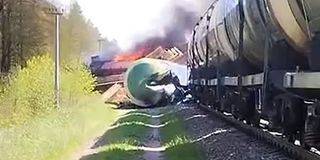 Russian freight train derails after hitting 'explosive device'