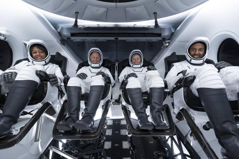 This handout photo released by Axiom Space on May 20, 2023, shows the Ax-2 crew (L to R) Rayyanah Barnawi, John Shoffner, Peggy Whitson and Ali Alqarni. Two Saudi astronauts, including the first Saudi woman, will blast off from Florida on May 21 on a private mission to the International Space Station (ISS). AFP 