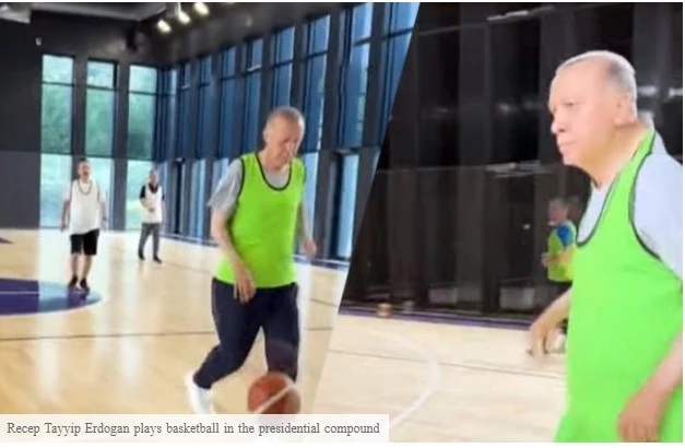 President Erdogan plays basketball with a number of MPs