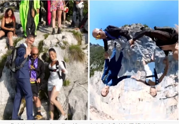 Newlywed couple skydive off high cliff, leaves internet stunned