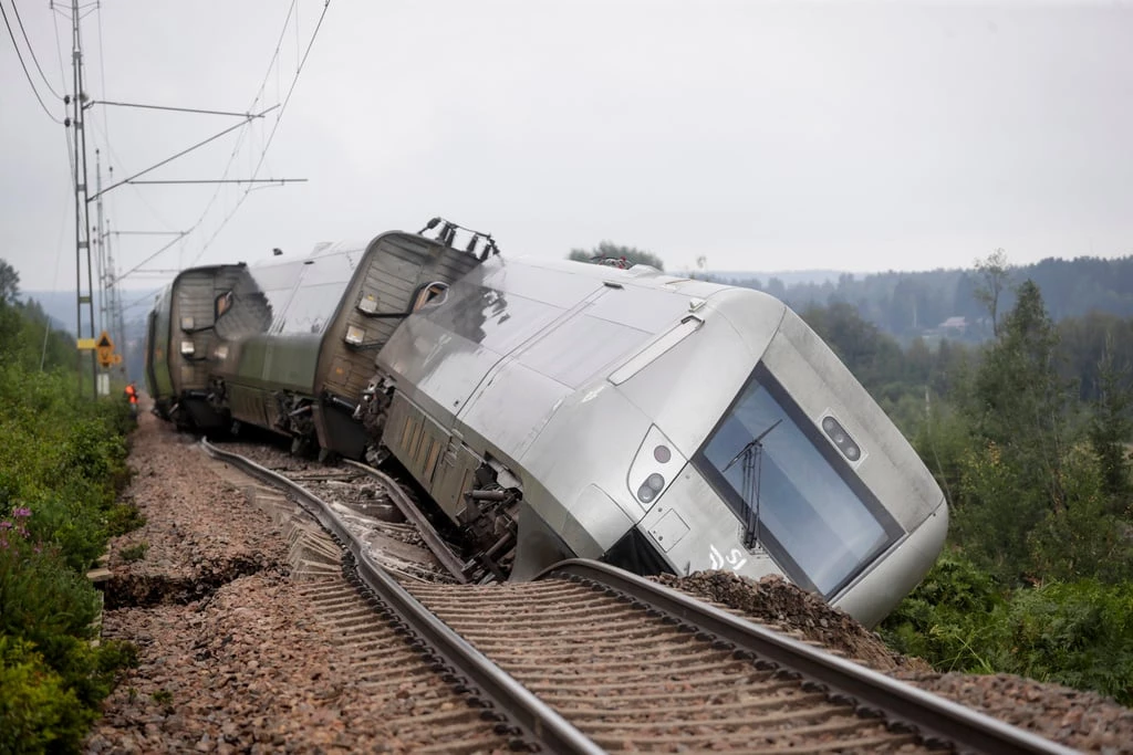 Three injured after heavy rains causes derailment in Sweden