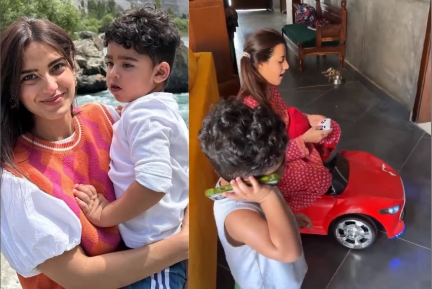 Son Kabir complains to papa as Iqra Aziz drives his toy car