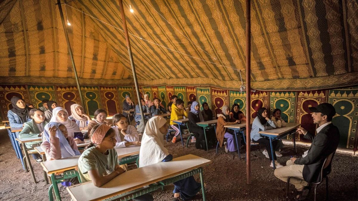 Children trek to tent school in quake-hit Morocco