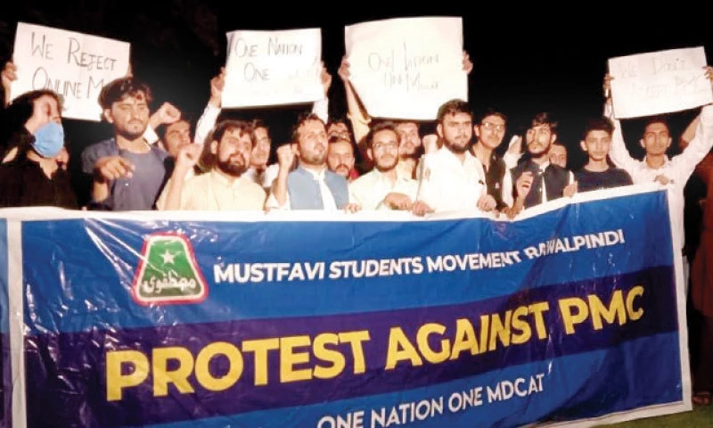 MD CAT students stage protest against test cancellation in Peshawar