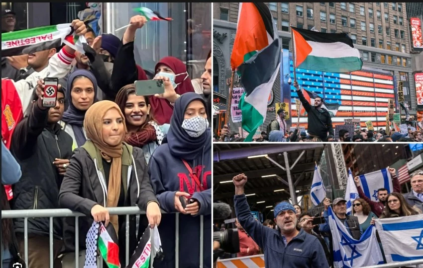 Palestinian supporters, pro-Israel protesters rally in New York