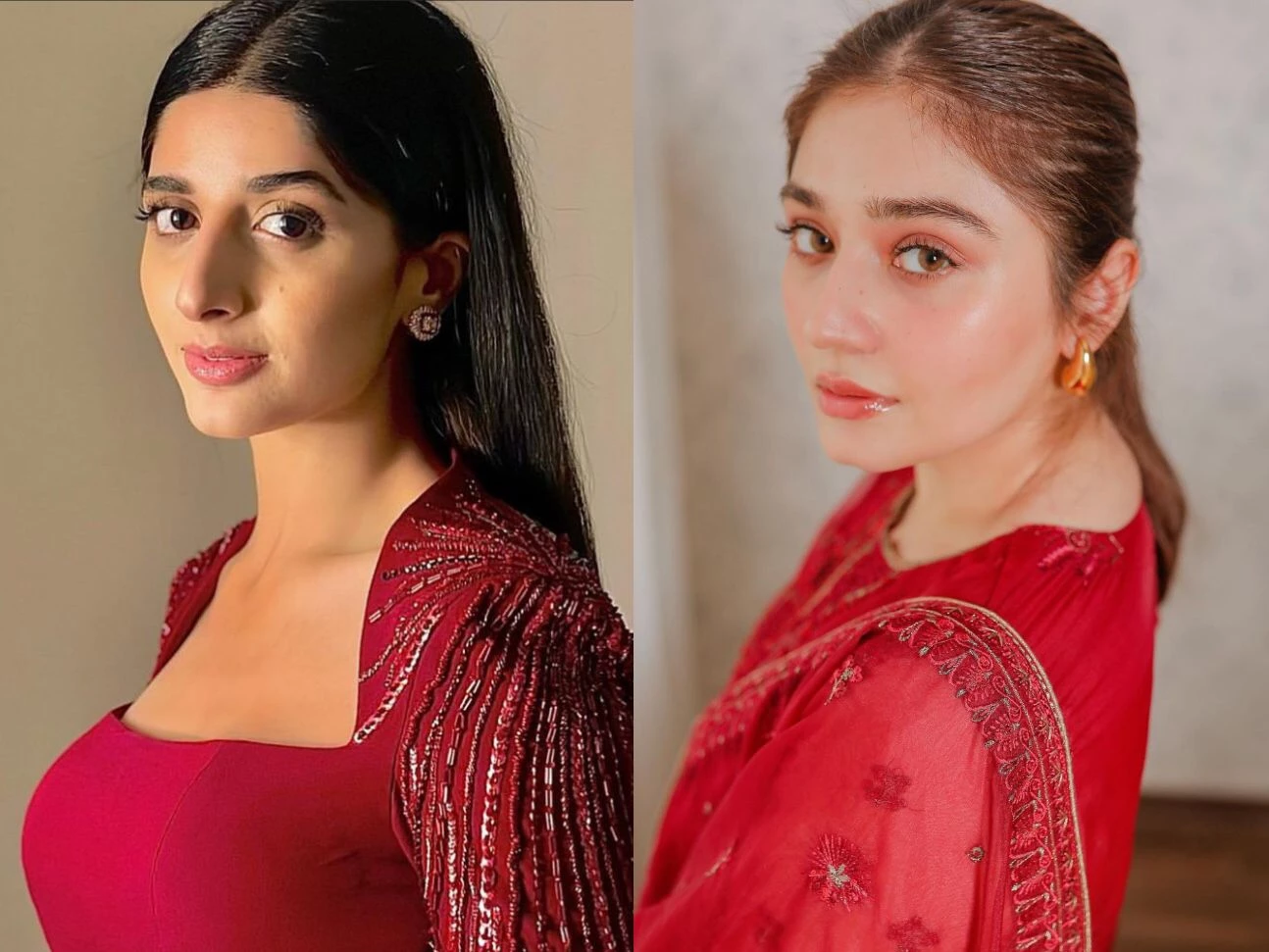 Durefishan, Mawra pose in RED as wedding season sets in