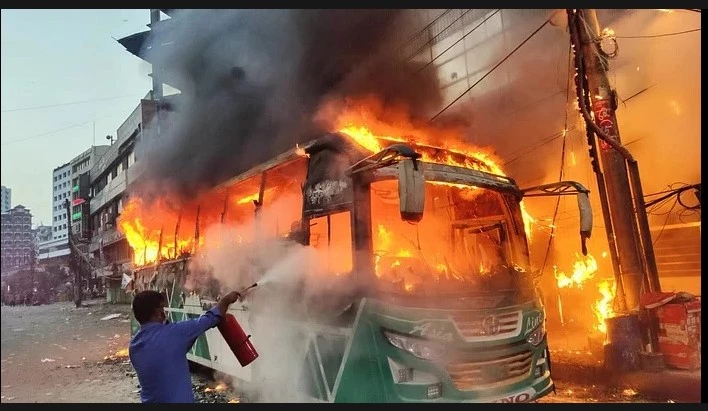 Bus torched as Bangladesh set to declare new minimum wage