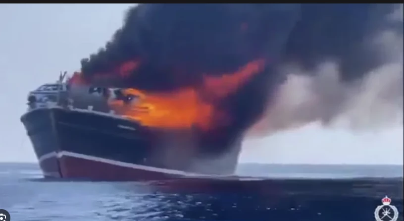 British oil tanker on fire after Huthi missile hit