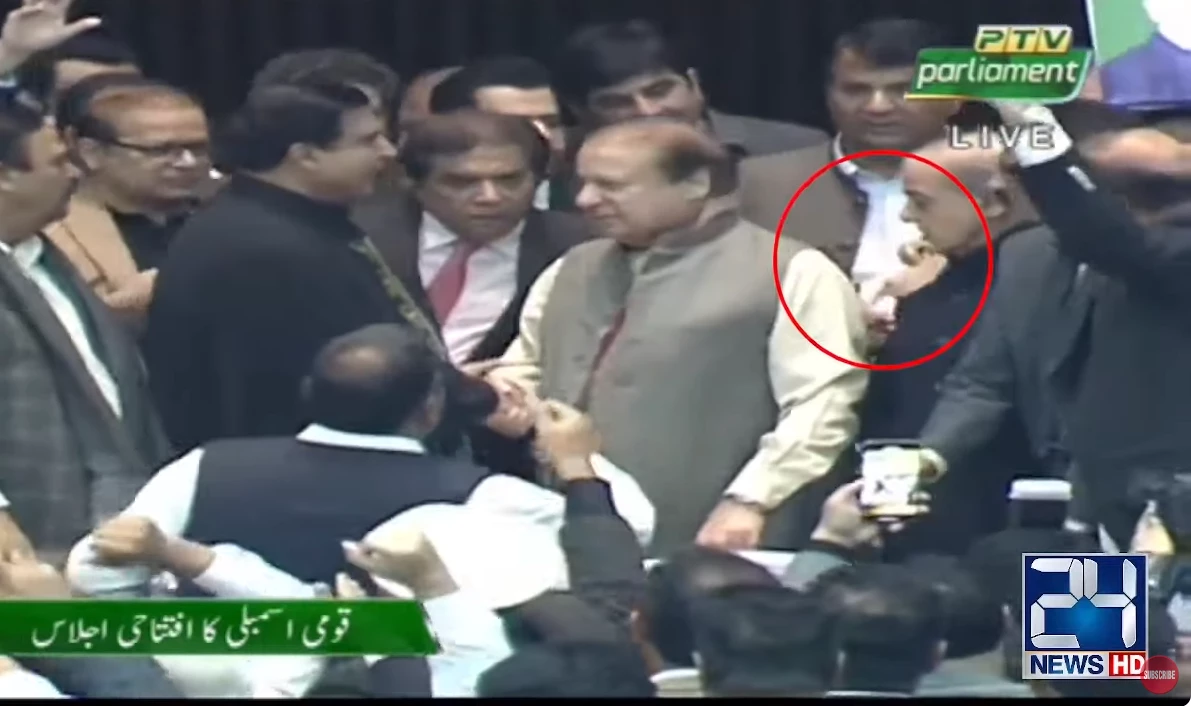 ‘Imran Khan’ mask tossed at Nawaz Sharif in National Assembly