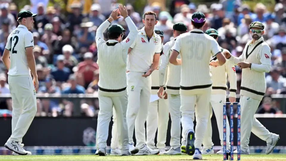 Hazlewood's five-wicket haul restricts New Zealand to 162 all out at tea