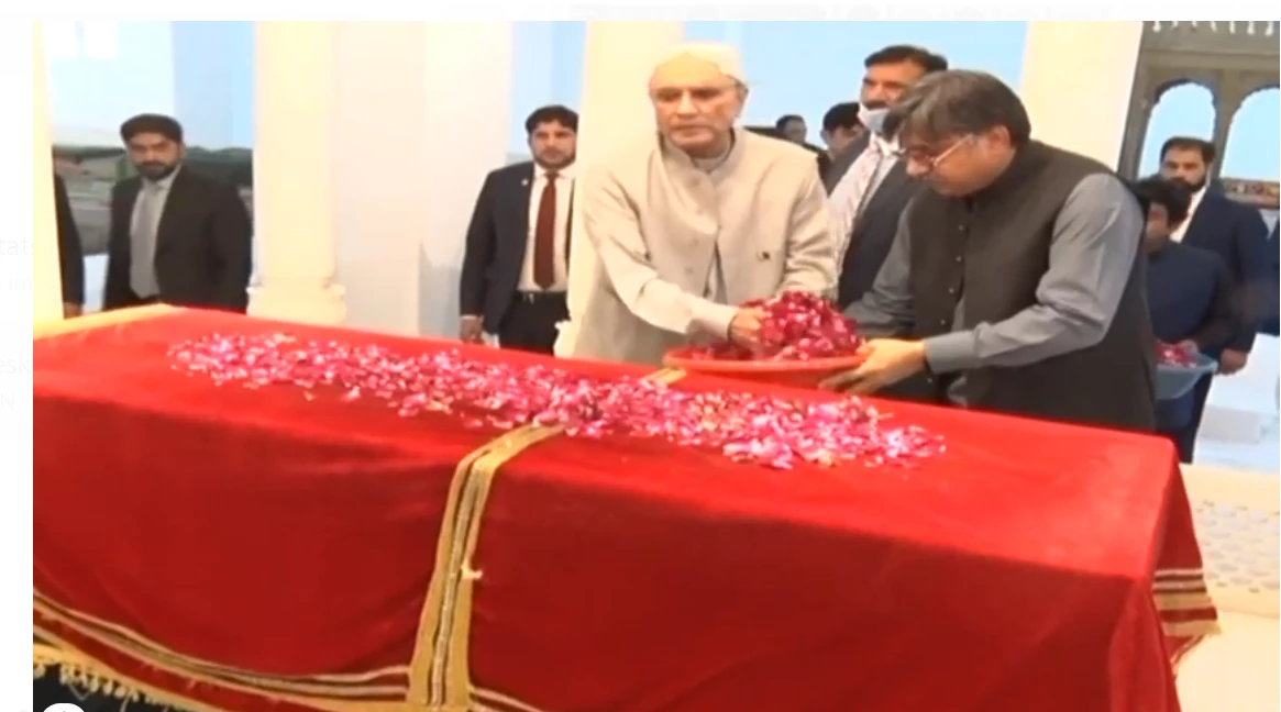 President visits mausoleum of Bhutto family martyrs in Garhi Khuda Bakhsh