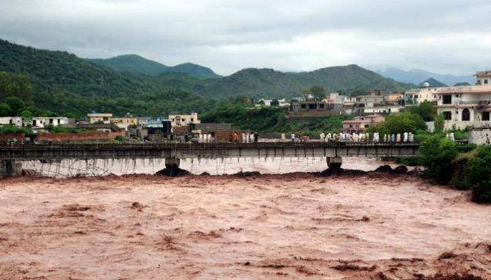 River Kabul runs in high flood