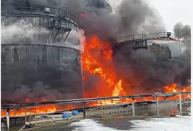 Drone attack sets oil tanks ablaze in southern Russia