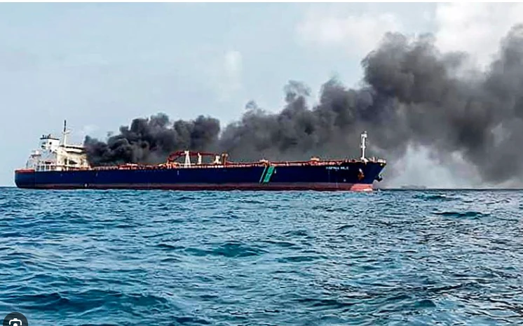 Oil tankers catch fire near Singapore and Malaysia